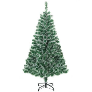 Sapin de Noël Artificiel 150 cm Effet Neige PET Vert avec Pied en Métal Stable
